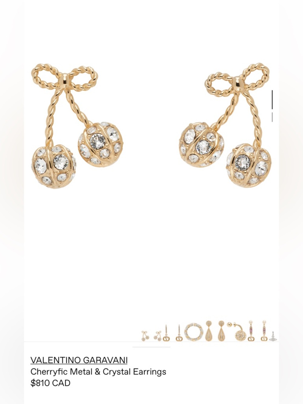 Valentino Garavani Gold Bow and Crystal Cherry Drop Earrings